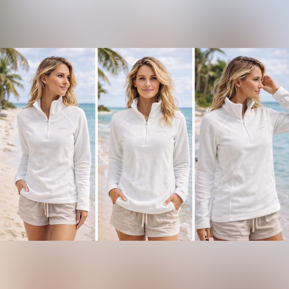 White Fleece Pullover| Columbia Sportswear| Women’s Small| Perfect Beach Attire